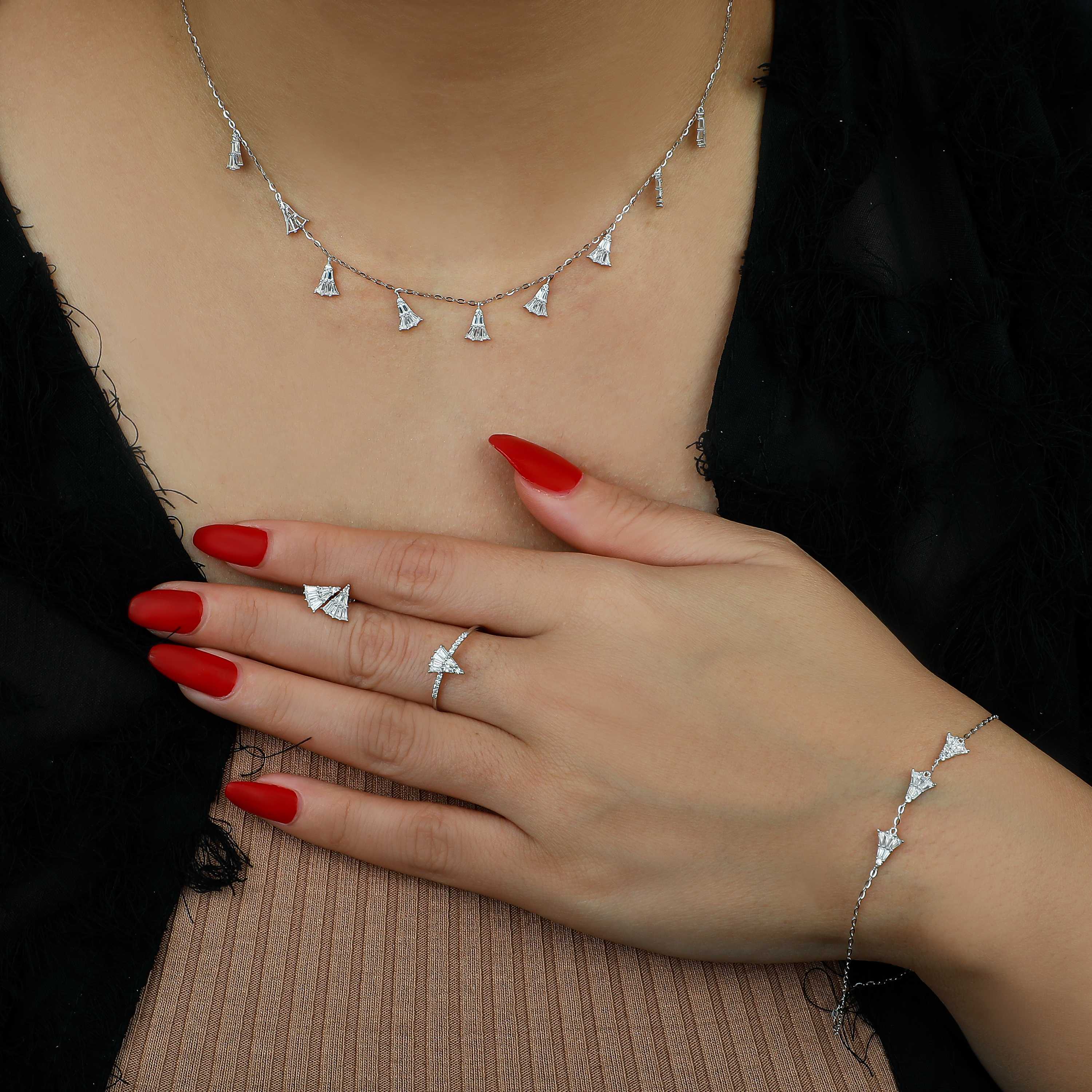 18 karat white gold set, made in Turkey - (H-0271)